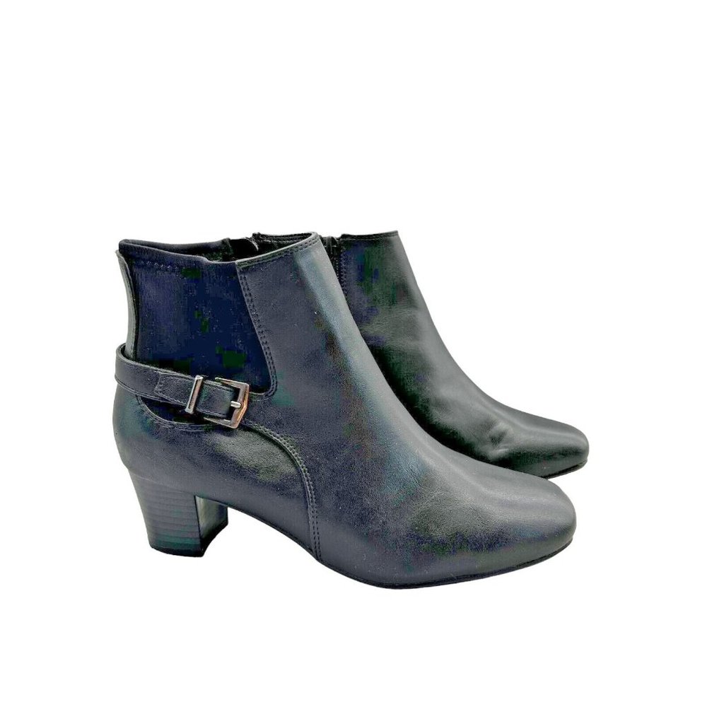 East 5th Women's Black Leather 3 1/4 inch Heel Ankle Boots Size 7.5